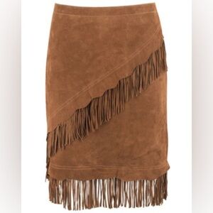 Scully Vintage Suede Leather Fringe Skirt Scalloped Western Americana Sz S